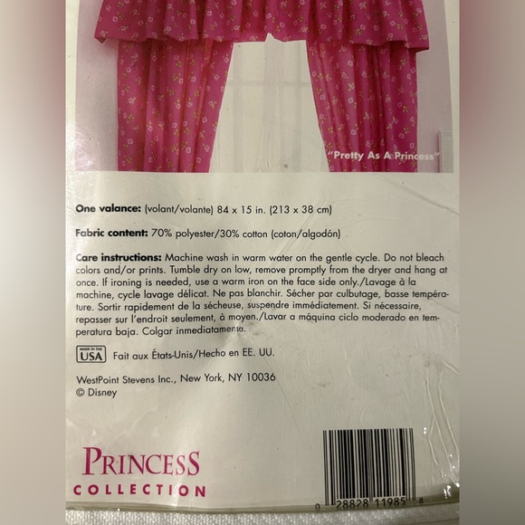 New Disney Home Valance Pretty As A Princess 84” X 15” Pink Roses Flowers - Picture 4 of 4